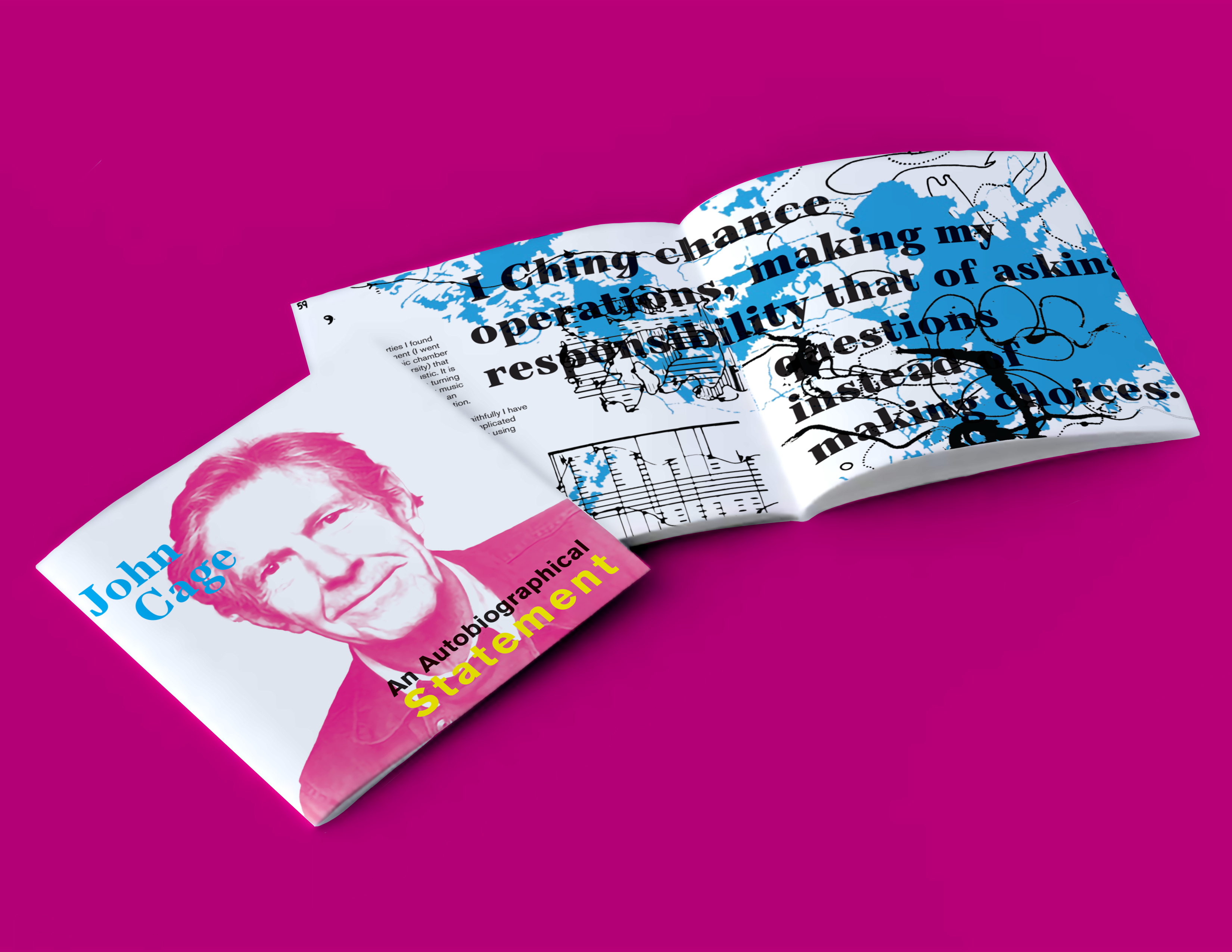 Sample spread with front cover of the John Cage Catalog