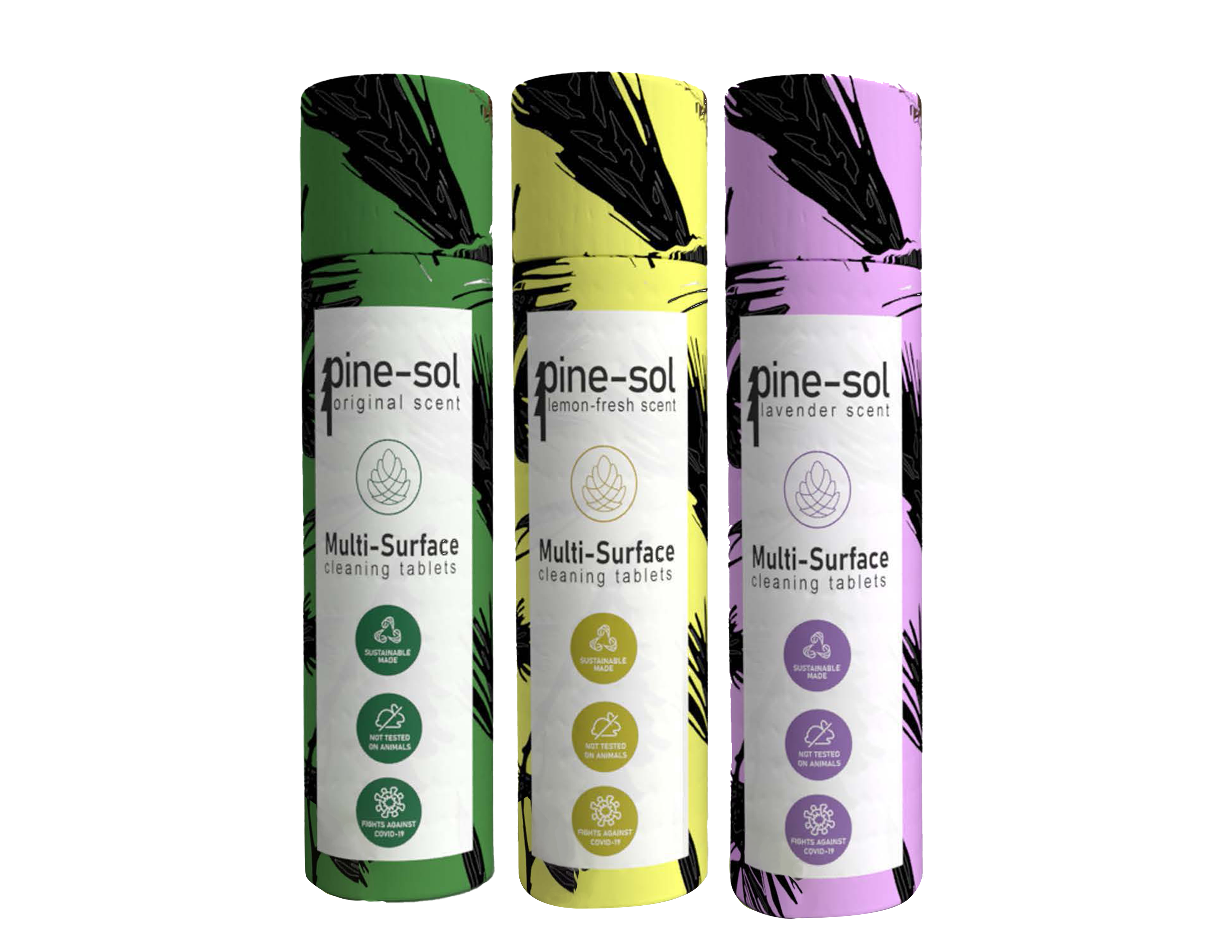 plastic free packaging rebranding of 'Pine-Sol' using cardboard tubing